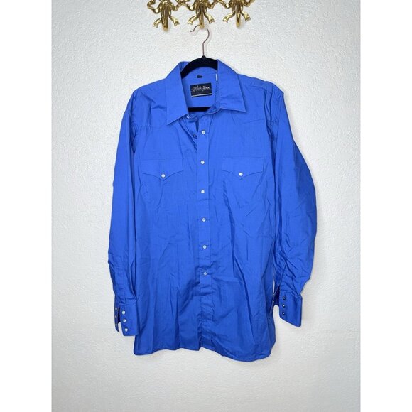 Vtg. White Horse Ranch Western Shirt Button Down Size Large Blue Pearl Snap 2A - Picture 1 of 6